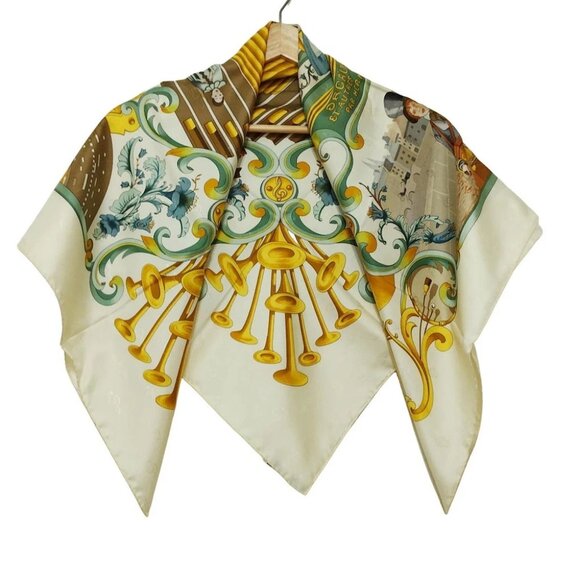 Auth HERMES Carre 90 - White Yellow Multi Scarf - Picture 1 of 9